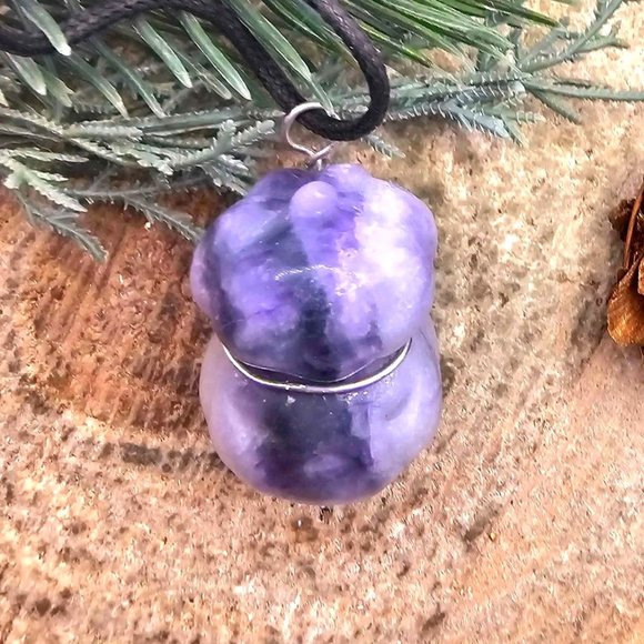 Nature Purple Fluorite Hand Carved Stacking Funny Pumpkin Pendant Necklace - Picture 10 of 10